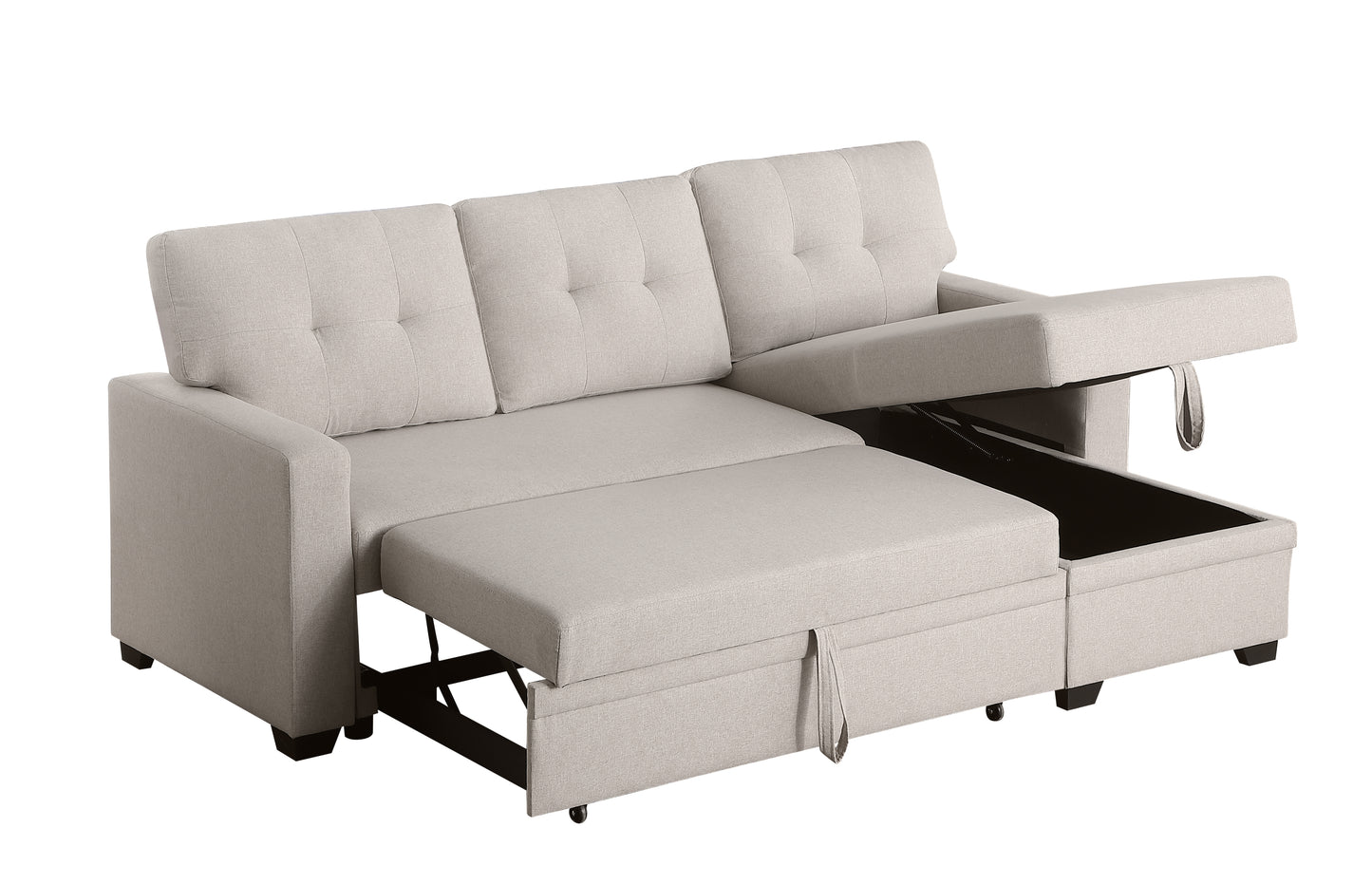 [SantaChoice] Upholstered Pull out Sectional Sofa with Chaise