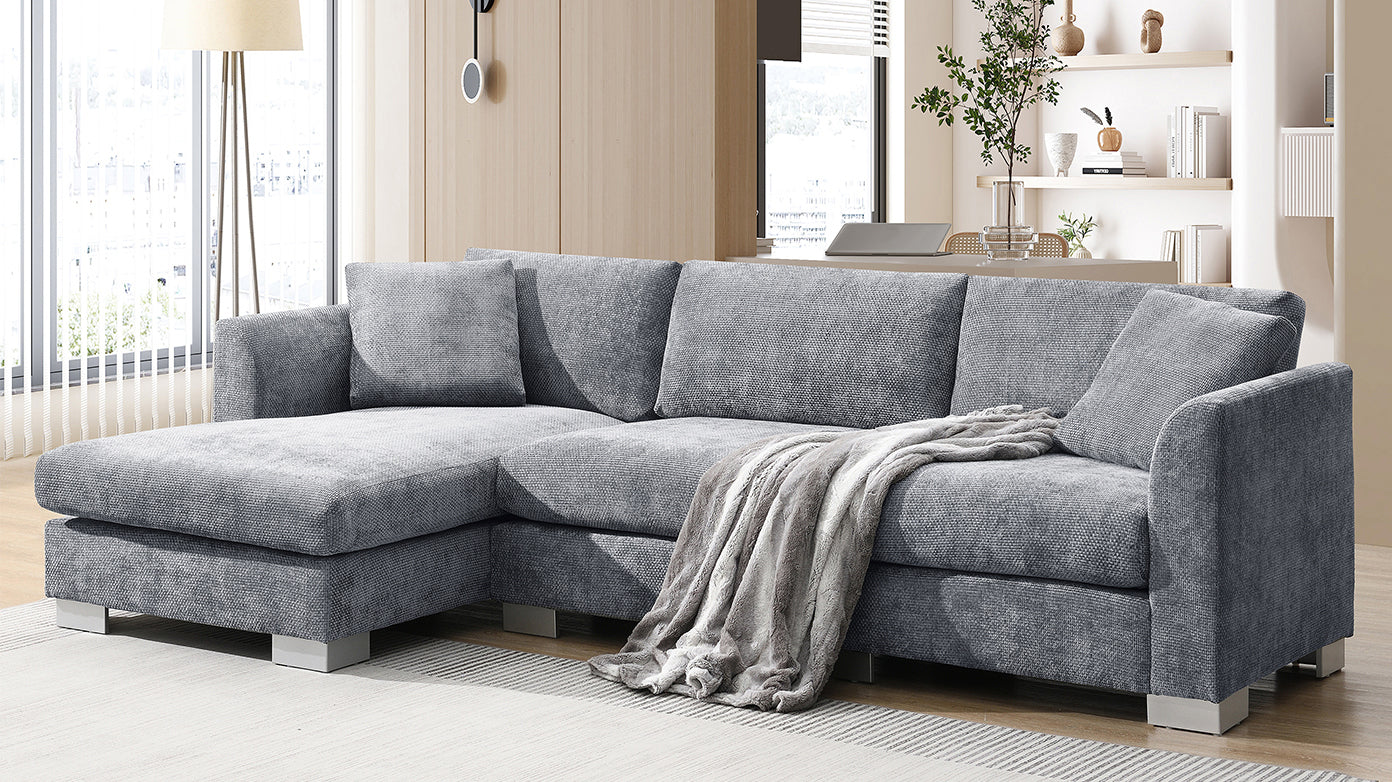 [SantaChoice] 96*56" Modern Cloud Sectional Sofa,L-shaped Luxury Couch Set with 2 Free pillows,4-seat Chenille Indoor Furniture with Oversized Chaise for Living Room,Apartment,Office,3 Colors
